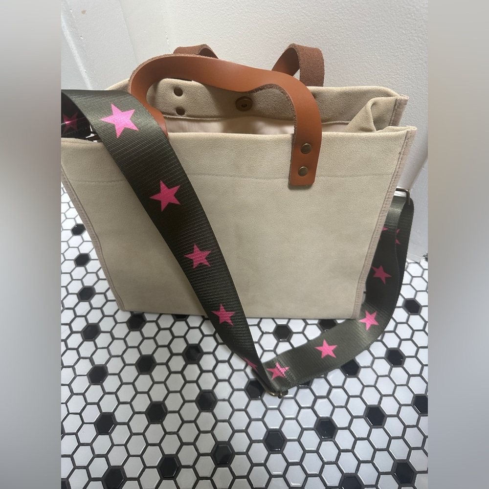 Bagging Rights Cream Tote Bag with Pink Star Strap